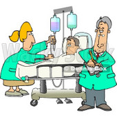 Nurse and Doctor Caring for a Hospitalized Man Attached to an IV Fluid Drip Line Clipart © djart #4796