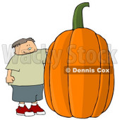 Smiling Boy Standing Beside a Giant Halloween Pumpkin Clipart © djart #4861