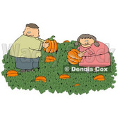 Man & Woman Picking Fresh Pumpkins from a Pumpkin Patch Clipart © djart #4865