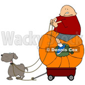 Funny Dog Pulling a Boy On a Big Pumpkin in a Wagon Clipart © djart #4866