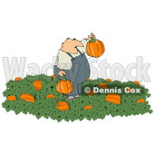 Farmer Harvesting Halloween Pumpkins from a Pumpkin Patch Clipart © djart #4867