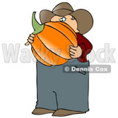 Caucasian Male Farmer Carrying a Freshly Harvested Halloween Pumpkin from His Garden Clipart © djart #4869