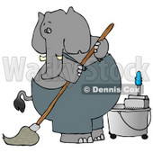 Human-like Elephant Janitor Cleaning and Mopping a Floor Clipart © djart #4890