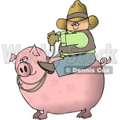 Cowboy Farmer Man Riding a Big Fat Pig Clipart © djart #4904