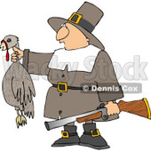 Successful Male Pilgrim Hunter Holding a Dead Turkey and a Gun Clipart © djart #4925