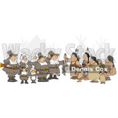 Unpredictable Group of Pilgrims Offering a Dead Turkey to Indians Clipart © djart #4926
