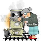 Elderly Woman Cooking Food On an Old Household Kitchen Stove Clipart © djart #4957