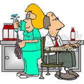 Nurse Cleaning Needle After Drawing Blood Samples from Male Patient Clipart © djart #4968