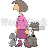 Pink Lady Taking Her Two Happy Dogs for a Walk Around the Block Clipart © djart #4978