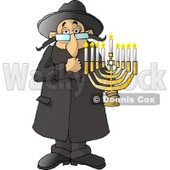 Religious Rabbi Jew Holding a Lit Jewish Menorah Clipart © djart #5026