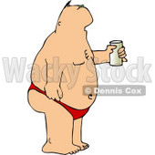 Humorous Fat Man Wearing a Speedo at the Beach and Drinking a Beer Clipart © djart #5108