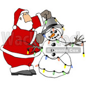 Santa Decorating Snowman with Colorful Christmas Lights Clipart © djart #5160