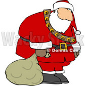 Sad, Tired, Exhausted Santa Carrying Sack of Christmas Presents Clipart © djart #5167