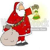Santa Clause Carrying a Lit Gas Lantern While Delivering Christmas Presents at Night Clipart © djart #5171