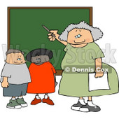 Female Elementary School Teacher Teaching Students in a Classroom On a Chalkboard Clipart © djart #5191