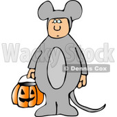 Kid Wearing Halloween Mouse Costume While Trick-or-treating with Candy Bucket Clipart © djart #5210