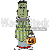 Boy Wearing Halloween Frankenstein Monster Costume While Trick-or-treating with Candy Bucket Clipart © djart #5211