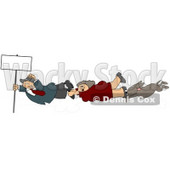 Woman, Man, and Dog Holding Onto a Blank Sign Pole While Being Blown Around in a Severe Tropical Wind Storm Clipart Clipart © djart #5244
