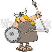 Funny Viking Woman Armed with a Spear and Shield Clipart Illustration © djart #5477