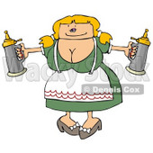 Oktoberfest Maiden with Big Boobs Carrying Two Beer Steins Clipart Illustration © djart #5506