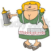 German Woman Serving a Beer Stein at a Bar On Oktoberfest Clipart Illustration © djart #5509