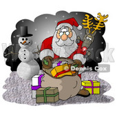 Rudolph Watching Santa Pick Out Christmas Presents from His Bag Clipart Illustration © djart #5512
