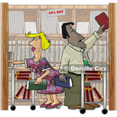 Employees, Man and Woman, Restocking Shelves at a Bookstore Clipart Illustration © djart #5601