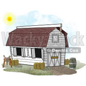 White Horse Stable Barn With a Barrel, Saddle and Hay Clipart Illustration © djart #5614