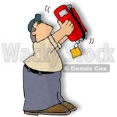 Man Checking the Bottom of a Standard Handheld Fire Extinguisher Clipart Illustration © djart #5827