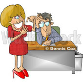 Annoyed Businessman with a Stupid Secretary Counting Her Fingers Clipart Illustration © djart #5830