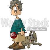 Bored Boy Holding a Lollipop and Standing with His Back Towards a Dog Clipart Picture © djart #5900