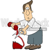 Angry Man Cutting the Phone Cord Clipart Picture © djart #5905