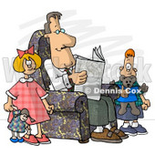 Divorced Dad Reading Newspaper Beside His Kids Clipart Picture © djart #5910