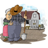 Sad Farmer Wife Hugging Her Husband Who Is Looking at Their Barn Clipart Picture © djart #5922