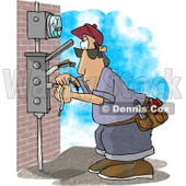 Electrician Wiring a Brick Building Clipart Picture © djart #5927