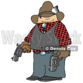 Smiling Cowboy Holding Two Loaded Guns Clipart Picture © djart #5940