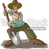 Man Digging Dirt with a Round Point Shovel Clipart Picture © djart #5948