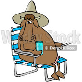 Royalty-Free (RF) Clipart Illustration of a Brown Cow Sitting In A Chair, Wearing A Hat And Holding A Drink © djart #59714