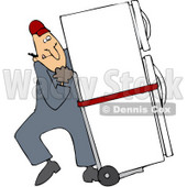 Royalty-Free (RF) Clipart Illustration of a Worker Man Delivering A Refrigerator On A Dolly © djart #59737