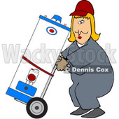 Royalty-Free (RF) Clipart Illustration of a Worker Woman Delivering A Water Heater On A Dolly © djart #59739