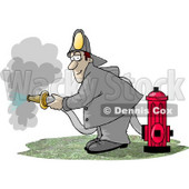 Fireman Spraying Water from a Hose Attached to a Fire Hydrant Clipart Picture © djart #5977