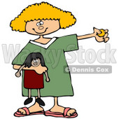 Royalty-Free (RF) Clipart Illustration of a Blond Girl Holding A Doll And Coin © djart #59785