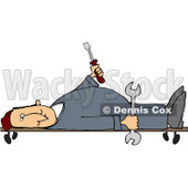 Royalty-Free (RF) Clipart Illustration of a Male Mechanic Laying On A Creeper And Holding Tools © djart #59800