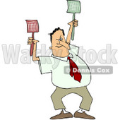 Royalty-Free (RF) Clipart Illustration of an Angry Man Holding Two Fly Swatters © djart #59802