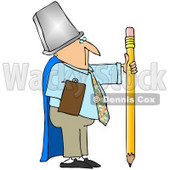 Royalty-Free (RF) Clipart Illustration of a Businessman Warrior Wearing A Trash Can And Cape, Holding A Pencil © djart #59803