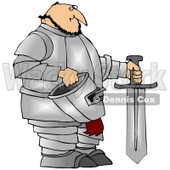 Royalty-Free (RF) Clipart Illustration of a Chubby Knight In Silver Armor, Holding A Sword And Helmet © djart #59807