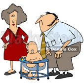 Royalty-Free (RF) Clipart Illustration of a Mom And Dad Watching Their Baby Play In A Bouncer © djart #59814