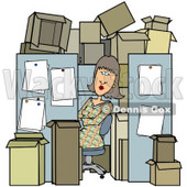 Royalty-Free (RF) Clipart Illustration of a Busy Woman Working In A Tiny Cubicle Crowded With Boxes © djart #59818