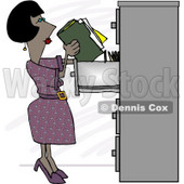 African American Female Clerk Putting Documents Into a Filing Cabinet Clipart Picture © djart #5982