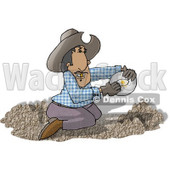 Happy Mexican Gold Miner Finding Gold Nuggets in a Pile of Dirt Clipart Picture © djart #6012
